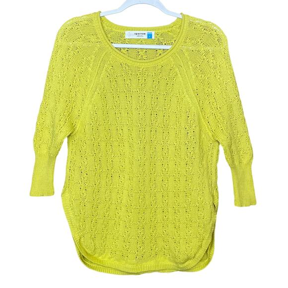Anthropologie Sparrow Cropped Sleeve Loose Knit Sweater Yellow Size Small - Picture 1 of 9